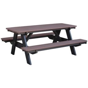 Amish Made Poly Heritage Picnic Table with Attached Benches - Tudor Brown on Black