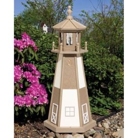 Amish Poly Cape Henry Garden Lighthouse - Weathered Wood and White Colors