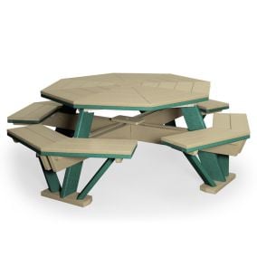 Amish Octagon Polywood Picnic Table with Benches Weatherwood and Green
