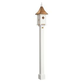 Amish Made PVC Castle Birdhouse-Bird Emblem with Copper Roof on Post
