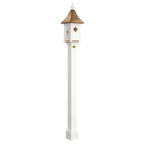 Amish Made PVC Castle Birdhouse-Cross Emblem with Copper Roof on Post