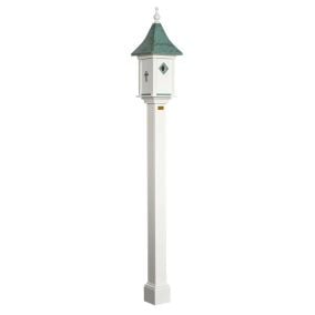 Amish Made PVC Castle Birdhouse-Cross Emblem with Patina Copper Roof on Post