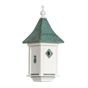 Amish Made PVC Castle Birdhouse-Pineapple Emblem with Patina Copper Roof