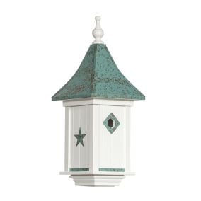 Amish Made PVC Castle Birdhouse-Star Emblem with Patina Copper Roof
