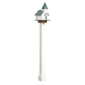 Amish Made PVC Chapel Bird Feeder with Antique Copper Roof and Post