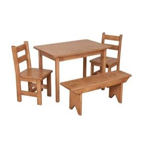 Amish Made Kid’s Wooden Table Set with 2 Chairs and Bench in Harvest Finish