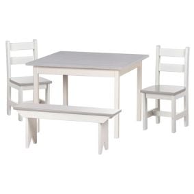 Amish Made Kid’s White & Gray Table Set with 2 Chairs and 1 Bench