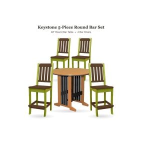 Amish Poly Keystone 5-Piece Round Patio Bar Set - 48" Round Bar Table and 4 Bar Chairs
