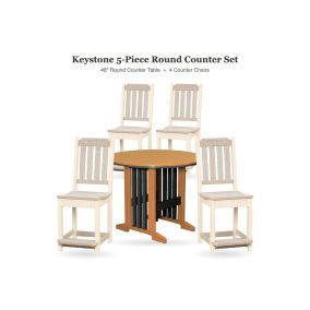 Amish Poly Keystone 5-Piece Round Patio Counter Set - 48" Round Counter Table and 4 Counter Chairs