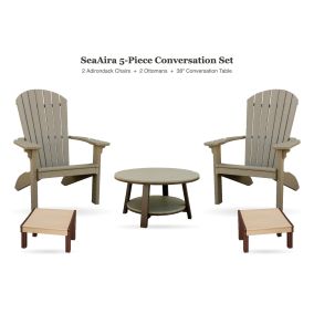 Amish Poly SeaAira 5-Piece Adirondack Conversation Set - 2 Adirondack Chairs and 2 Ottomans and 38" Conversation Table