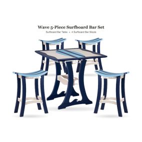 Amish Poly Wave 5-Piece Surfboard Patio Bar Set - Surfboard Bar Table and 4 Surfboard Bar Stools