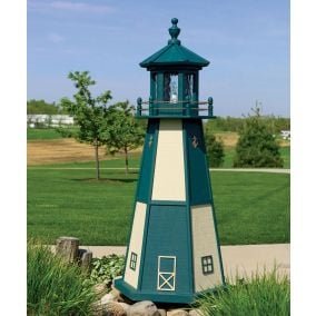 Amish Wooden Cape Henry Lighthouse - Hunter Green and Beige
