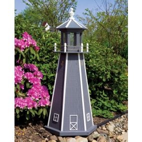 Amish Wooden Painted Lighthouse - Gray and White
