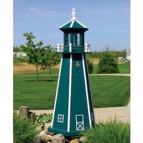 Amish Wooden Painted Lighthouse - Hunter Green and White