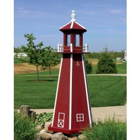 Amish Wooden Painted Lighthouse - Red and White