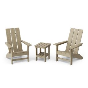 Freedom 3-Piece Modern Adirondack Set with Side Table in Weathered Wood