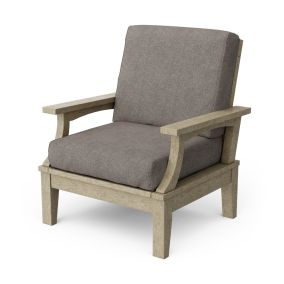 Heritage Deep Seating Chair in Weathered Wood with Bliss Smoke cushions