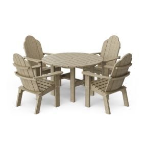 Classic 5-Piece 46" Round Dining Set with Deck Chairs in Weathered Wood