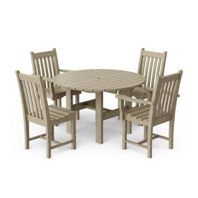 Classic 5-Piece 46" Round Dining Set with Dining Chairs in Weathered Wood