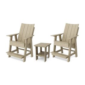 Contemporary 3-Piece Tall Modern Adirondack Chair Set with Side Table in Weathered Wood
