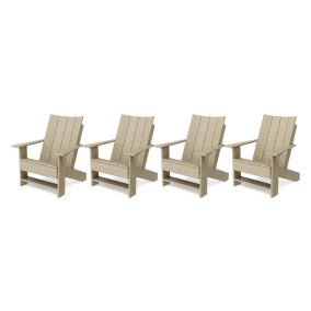 Contemporary Modern Adirondack Chairs Set of 4 in Weathered Wood
