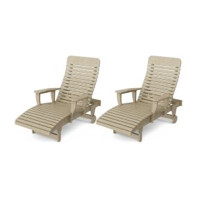 Signature Chaise Lounge with Arms Set of 2 in Weathered Wood