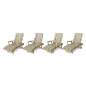 Signature Chaise Lounge with Arms Set of 4 in Weathered Wood