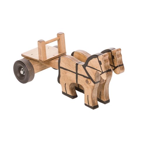 Amish Made Wooden Toy Two Horse Cart