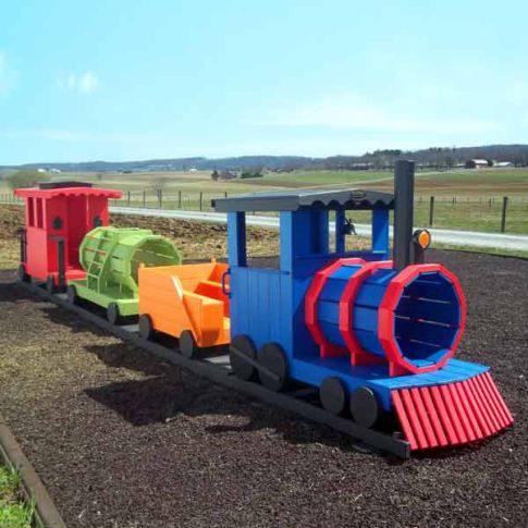 Amish Made 25 ft Long Wooden 4 Piece Train Playground Set
