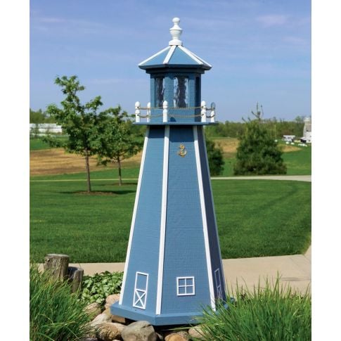 Amish Wooden Painted Lighthouse - Belmont Blue and White
