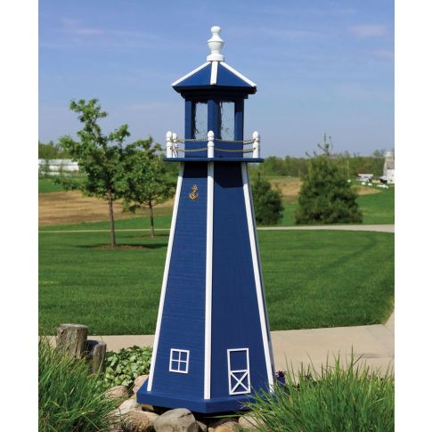 Amish Wooden Painted Lighthouse - Navy Blue and White