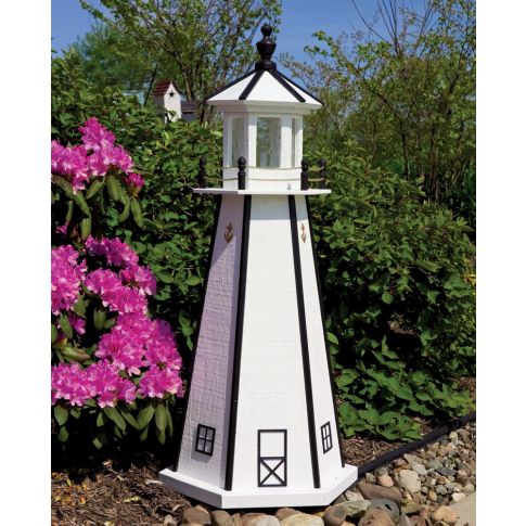Amish Wooden Painted Lighthouse - White and Black