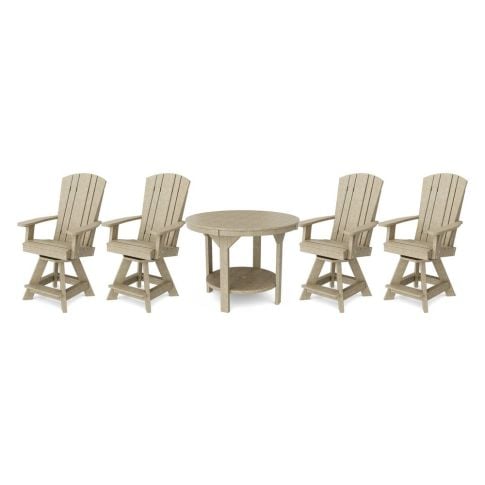 Heritage 5-Piece Round Counter Height Dining Set with Swivel Chairs in Weathered Wood
