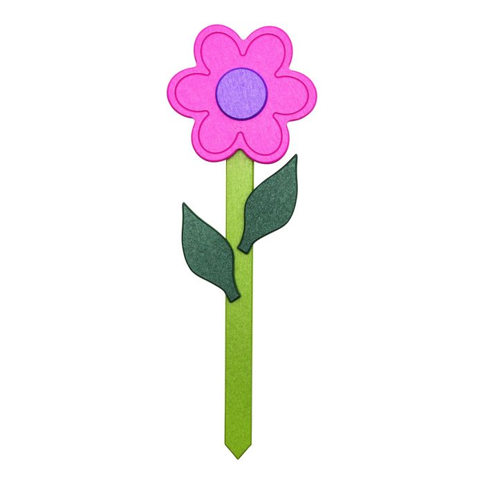 Pink flower with a purple center on a green stake