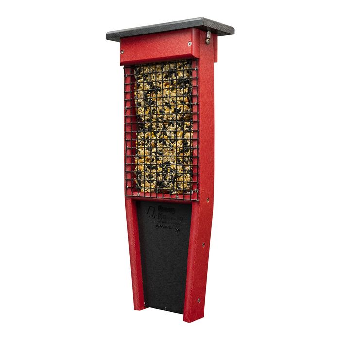 Red and black suet log feeder