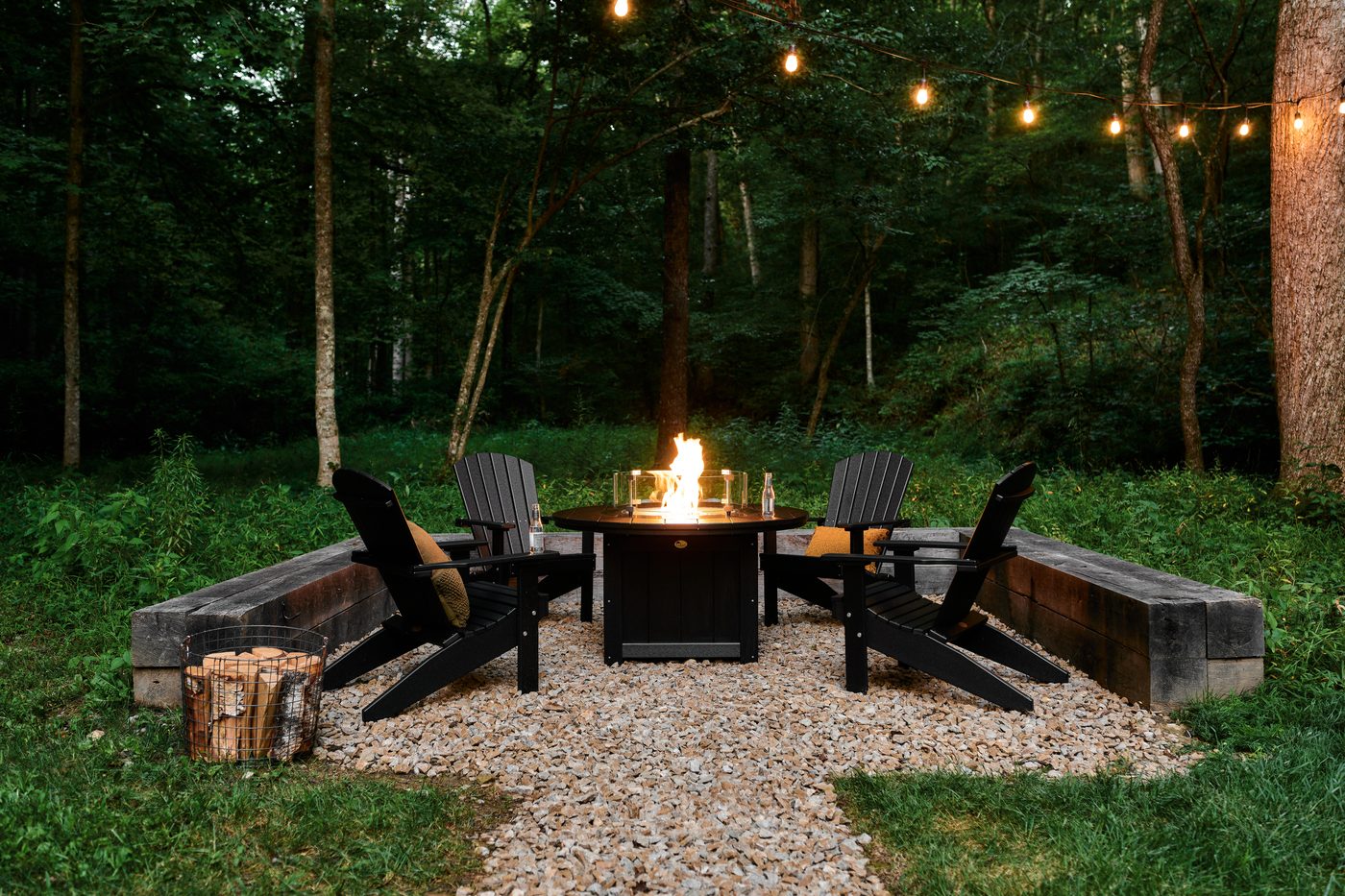LuxCraft Lumin fire table on a patio