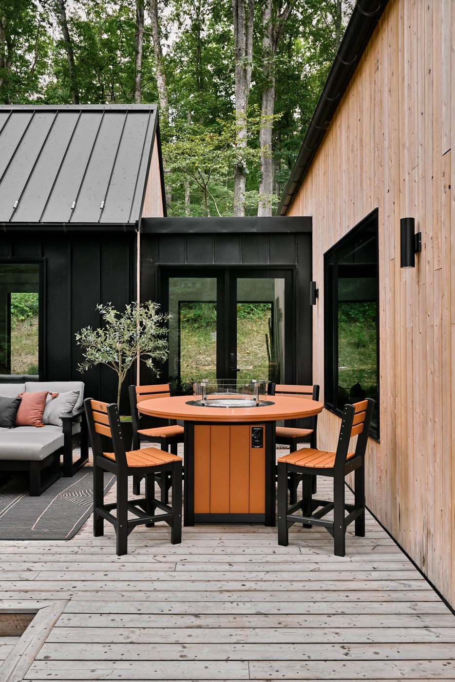 LuxCraft Lumin fire table on a patio