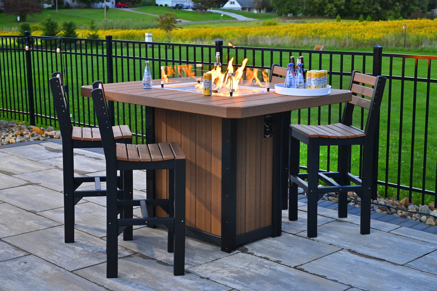 LuxCraft Lumin fire table on a patio