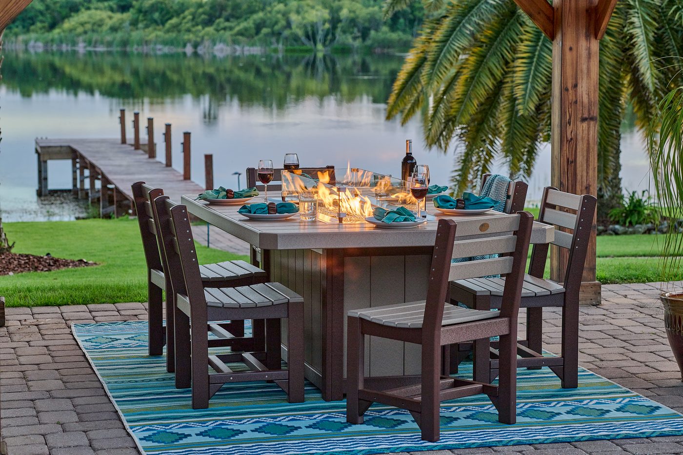 LuxCraft Lumin fire table on a patio