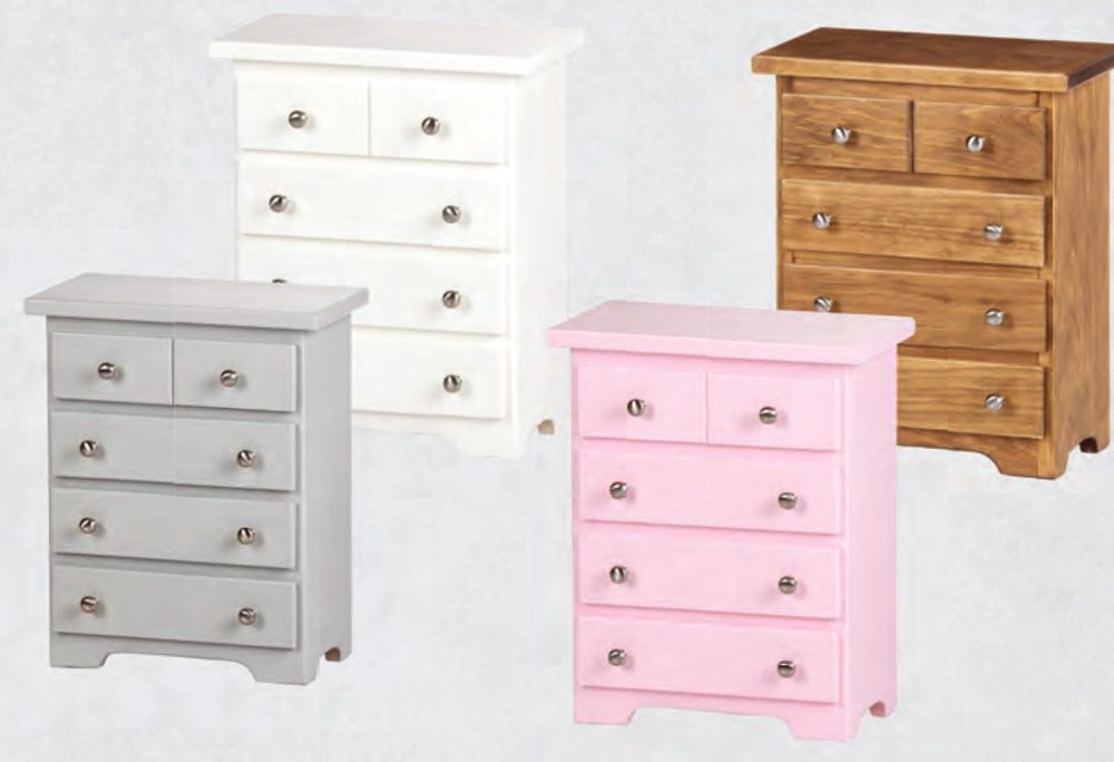 Doll chests of drawers in white, harvest, gray and pink