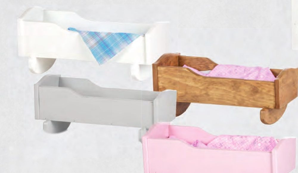 Doll cradles in white, harvest, gray and pink