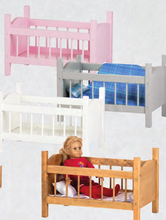 Rebekah's doll cribs in pink, gray, white and harvest