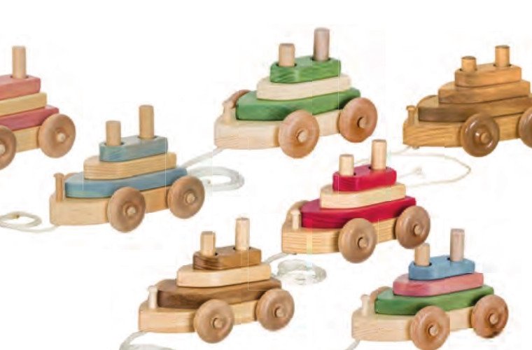 Wooden stacking tug boat pull toys in several colors