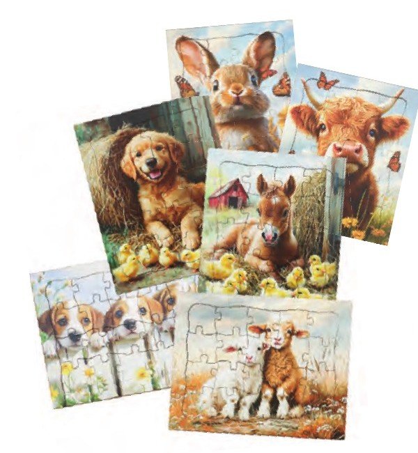 Wooden 20-piece puzzles with puppy, bunny, calf, foal and lamb pictures
