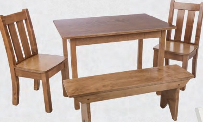Harvest kids' table with two Kenwood chairs and a bench