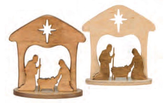 Two wooden manger scene cut-outs with a star